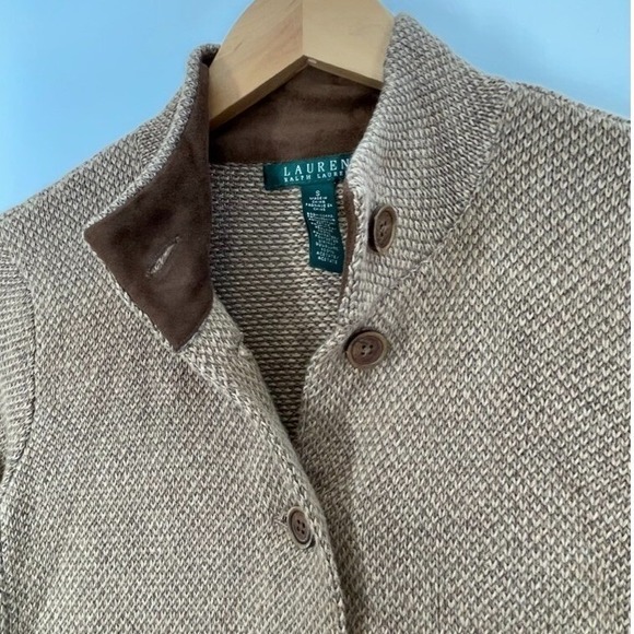 Ralph Lauren Brown Knit Button Jacket Cardigan Mock Neck Preppy Equestrian Small - Picture 3 of 10